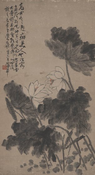 近现代 蒲作英 荷花图轴146X80[花鸟]
