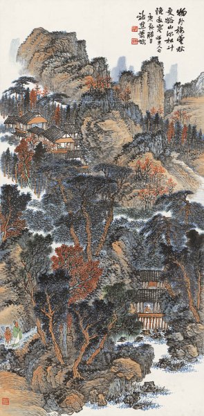近现代 萧愻 浅绛山水图 纸本68.4x139.1[山水]