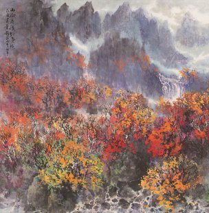 近现代 萧翰 山雨过后秋叶艳 67x68[山水]