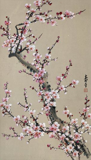 近现代 董寿平 红梅 纸34X59 [花鸟]