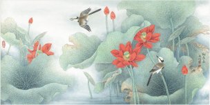 近现代 董希源 红荷花  138×69[花鸟]
