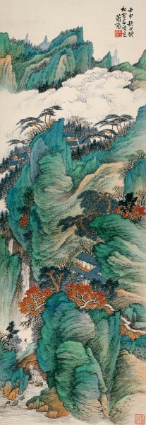 近现代 萧谦中 仿青绿山水36x106-转换[山水]