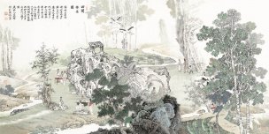 近现代 范权 西园雅集-原大-124.8x248.3 [人物]