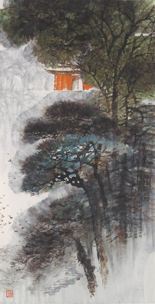 近现代 范权 曲径通幽处,禅房花木深 70x137[山水