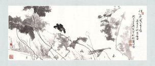 近现代 范曾 荷鸟花 378×162[花鸟]