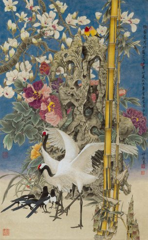 近现代 窦绅卿 雅园春芳好 93×151[花鸟]