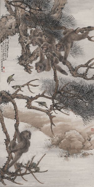 近现代 程璋 群猴图轴136X68 [走兽]