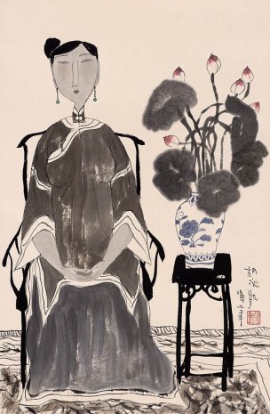 近现代 胡永凯 荷韵 45x69[人物]