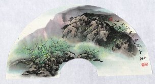 近现代 纪映欣 扇面 春山晓色 [山水]