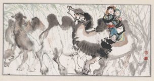 近现代 程十发 民族少女图47x23[人物]