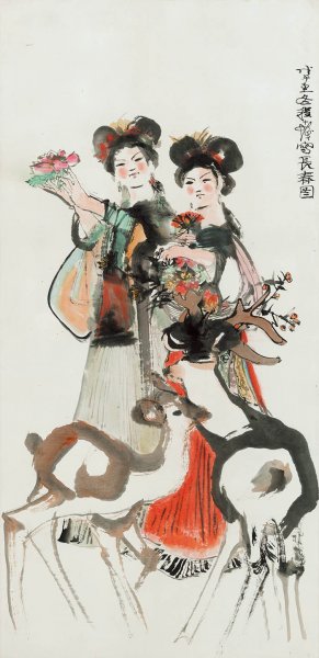 近现代 程十发 长春图-2  67×141[人物]