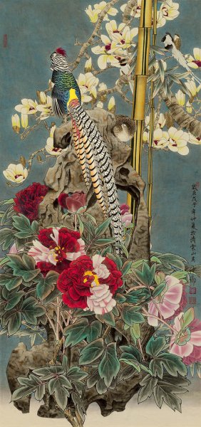 近现代 窦绅卿 华堂益多图-春 71×151[花鸟]
