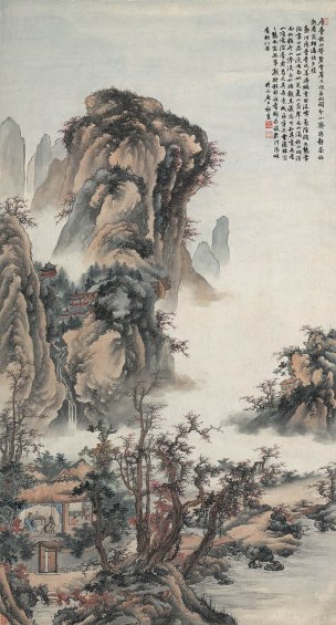 近现代 祁昆 山水轴 纸本64.3X119.7[山水]