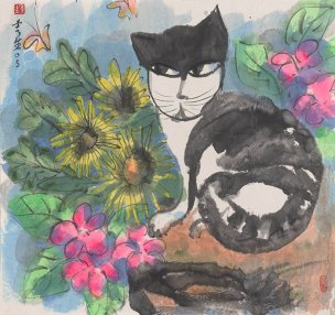 近现代 秀生 戏蝶 xidie(63.4x66.8) [走兽]