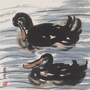 近现代 秀生 双鸭(49.8x49.8) [花鸟]