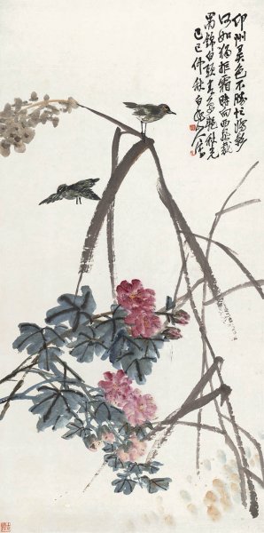 近现代 王震 花鸟图 纸本67.7x136[花鸟] 