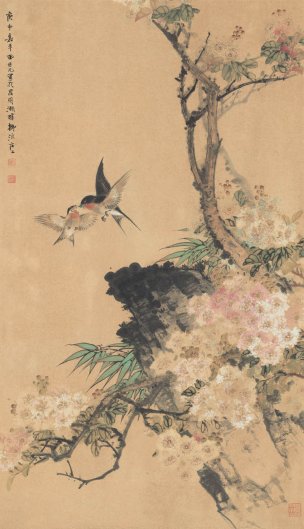 近现代 田世光 喂食图 68x118[花鸟]