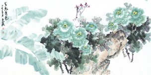 近现代 王霞 秀色牡丹 137X69[花鸟]