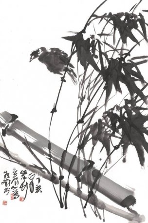近现代 王紫竹 墨竹 68X102[花鸟]