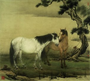 近现代 王生勈 工笔画 走兽画法(1)双马[走兽]