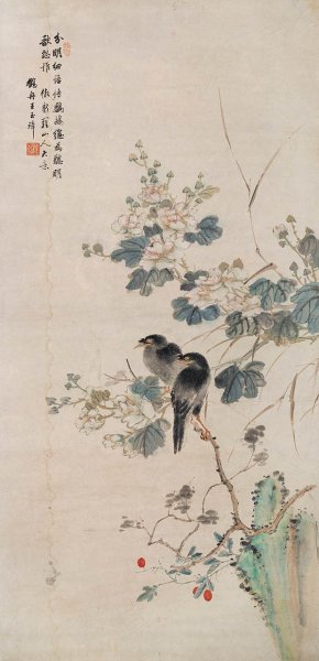 近现代 王玉璋 双鸟 38x78.5[花鸟]