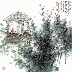 近现代 王明明 清夏观鱼图-68x68 [人物]