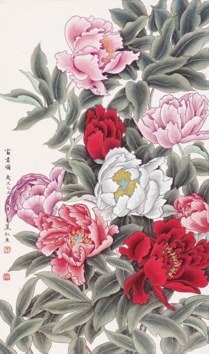 近现代 王丽红 富贵图-108x62.5[花鸟]