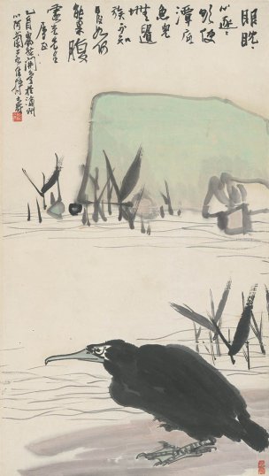 近现代 潘天寿 黑鸟-ok 51X90[花鸟]