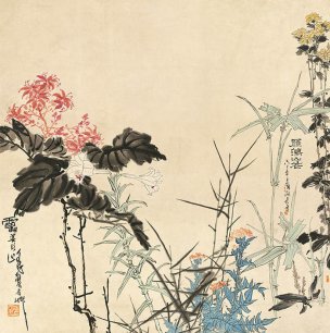 近现代 潘天寿 雁荡山花图 60X60[花鸟]