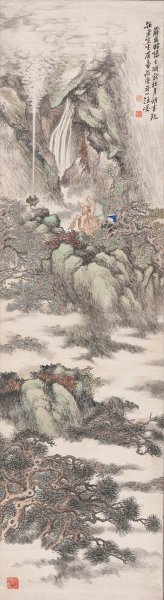 近现代 汪峻 （尉山）-寿仙图轴144X40[山水]