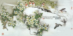 近现代 檀东坚 临流山花愈丰艳 50x100[花鸟]