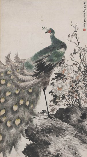 近现代 江寒汀 孔雀图轴146X81[花鸟]