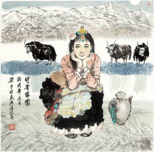 近现代 梁平波 守望家园 70X70[人物] 