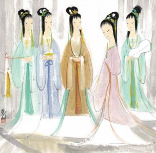近现代 林风眠 五美图-68.5x69.5 [人物]