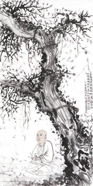 近现代 林海钟 树下和尚 69X136[人物]