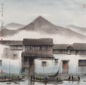 近现代 杨明义 淮南水屋 70x69[山水]