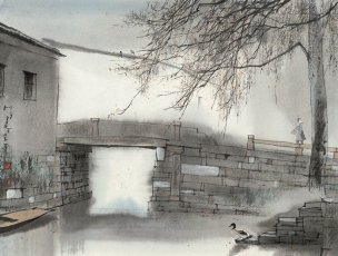 近现代 杨明义 江南白桥 CA0803060-062  45.5x34.5[山水