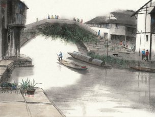 近现代 杨明义 江南白桥 CA0803060-098  45.5x34.5[山水