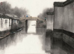 近现代 杨明义 江南白桥 CA0803060-061  45.5x34.5[山水