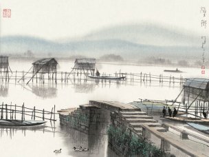 近现代 杨明义 江南白桥 CA0803060-046  45.5x34.5[山水