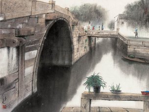 近现代 杨明义 江南白桥 CA0803060-058  45.5x34.5[山水