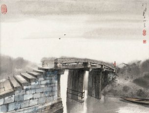 近现代 杨明义 江南白桥 CA0803060-045  45.5x34.5[山水
