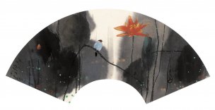 近现代 杨明义 水墨 扇面 30x58[花鸟] 