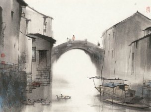 近现代 杨明义 江南白桥 CA0803060-021  45.5x34.5[山水