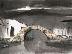 近现代 杨明义 江南白桥 CA0803060-019  45.5x34.5[山水