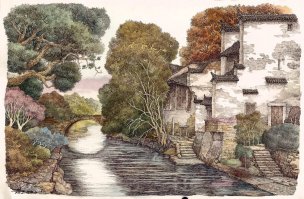 近现代 李蔷生 江西婺原景色 100x65[山水] 