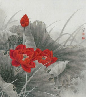 近现代 李科宏 秋塘红荷 77x87[花鸟] 