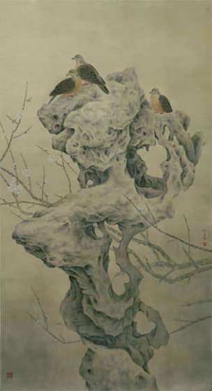 近现代 李科宏 石鸟图 95x175[花鸟] 
