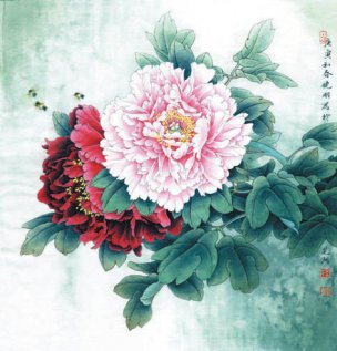 近现代 李晓明 江东双娇1 46x48[花鸟]