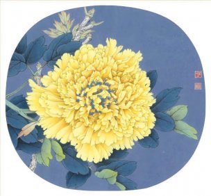 近现代 李晓明 牡丹团扇四小品1 44x41[花鸟]